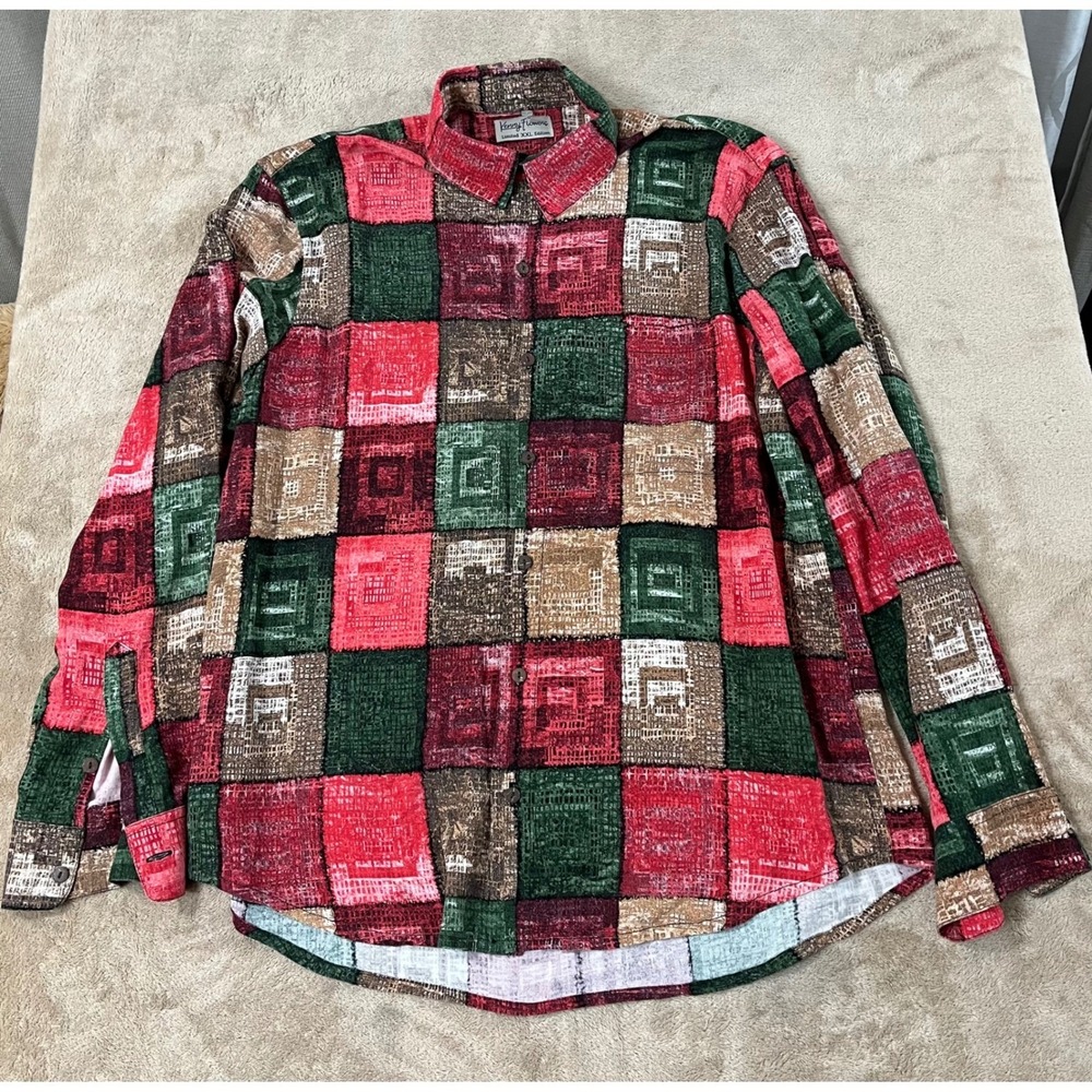 Kenny Flowers Limited Edition Shirt, Men 2XL Red Patchwork Print Long Sleeve EUC
